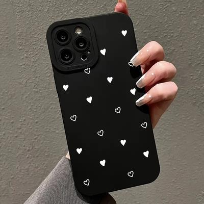 Coque de téléphone noire motif cœur blanc mignon pour Redmi 12C 13C 14C 4G pour Xiaomi Redmi Note 14 13 12 11 Pro Plus 5G 11S 12S 10 S