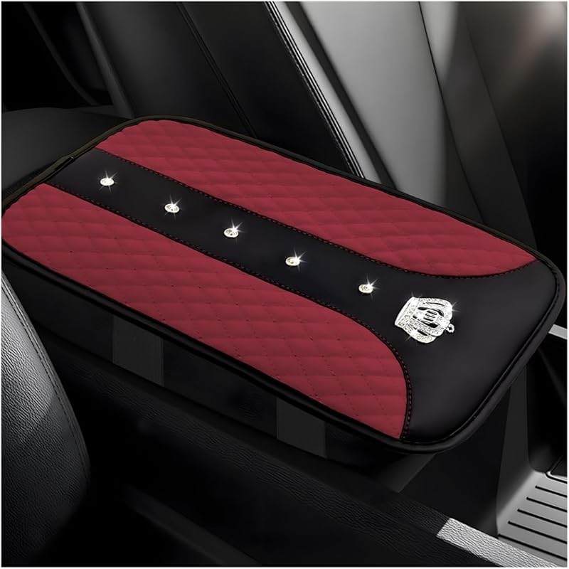 Bling Crown Car Center Console Mats, Anti-Slip And Waterproof Crystal Car Armrest Pad Protector, Universal Rustproof Armrest Decor Cushion For Cars &