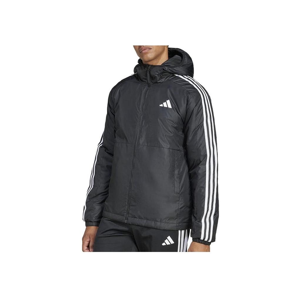 Adidas Ess 3S Ins Ho J Fashion Comfortable Versatile Hooded Full Zip Cotton Jacket Men Jacket Black JD1032