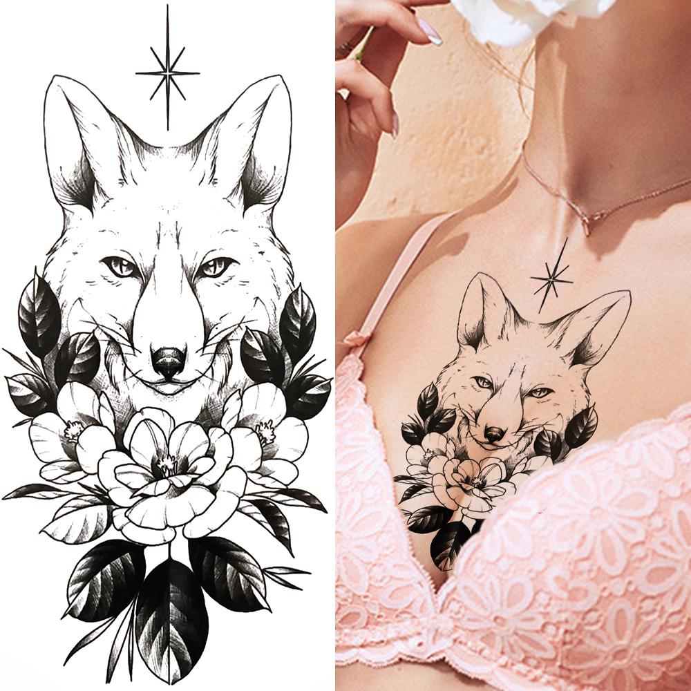 Cooler Wolf Schwarzes Temporäres Tattoo Sexy Mädchen Schlange Fake Katze Löwe Tattoo Aufkleber Für Frauen Erwachsene Geometrie Körperkunst Tattoos Papier