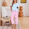 Women's Casual Loungewear Set with Printed Short Sleeve Round Neck T-Shirt and Loose Fit Pants