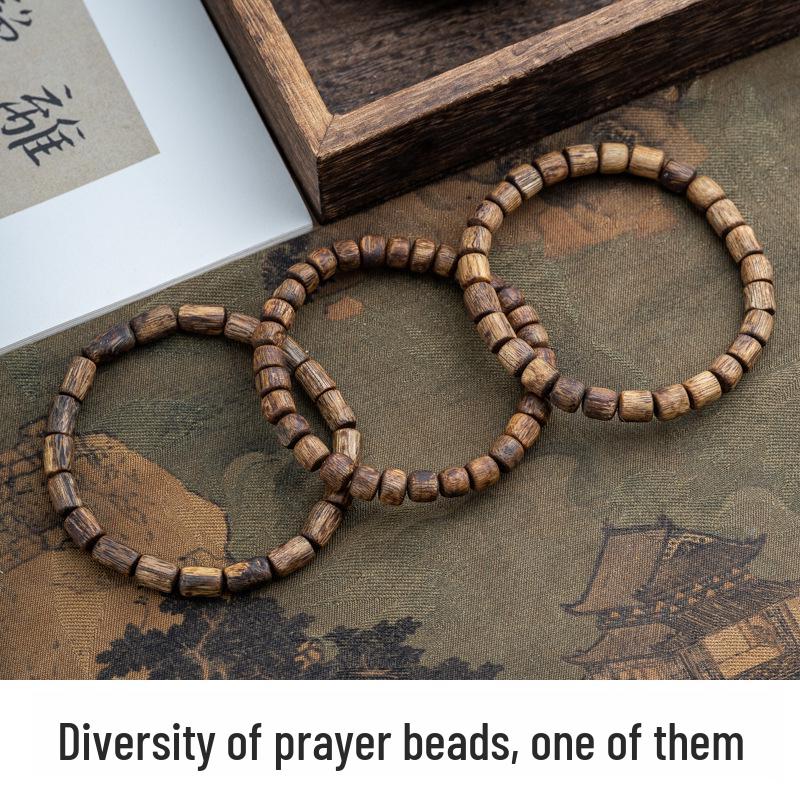 Yingge Natural Green Agarwood Barrel Bead Bracelet - Unisex Wooden Prayer Beads Standard