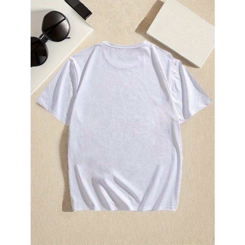 European Size Men'S Plus Size Summer T-Shirt, "CAMPING Is My Happy Place" Graphic Print, Short Sleeve Casual Top, Regular Fit, Geometric Pattern