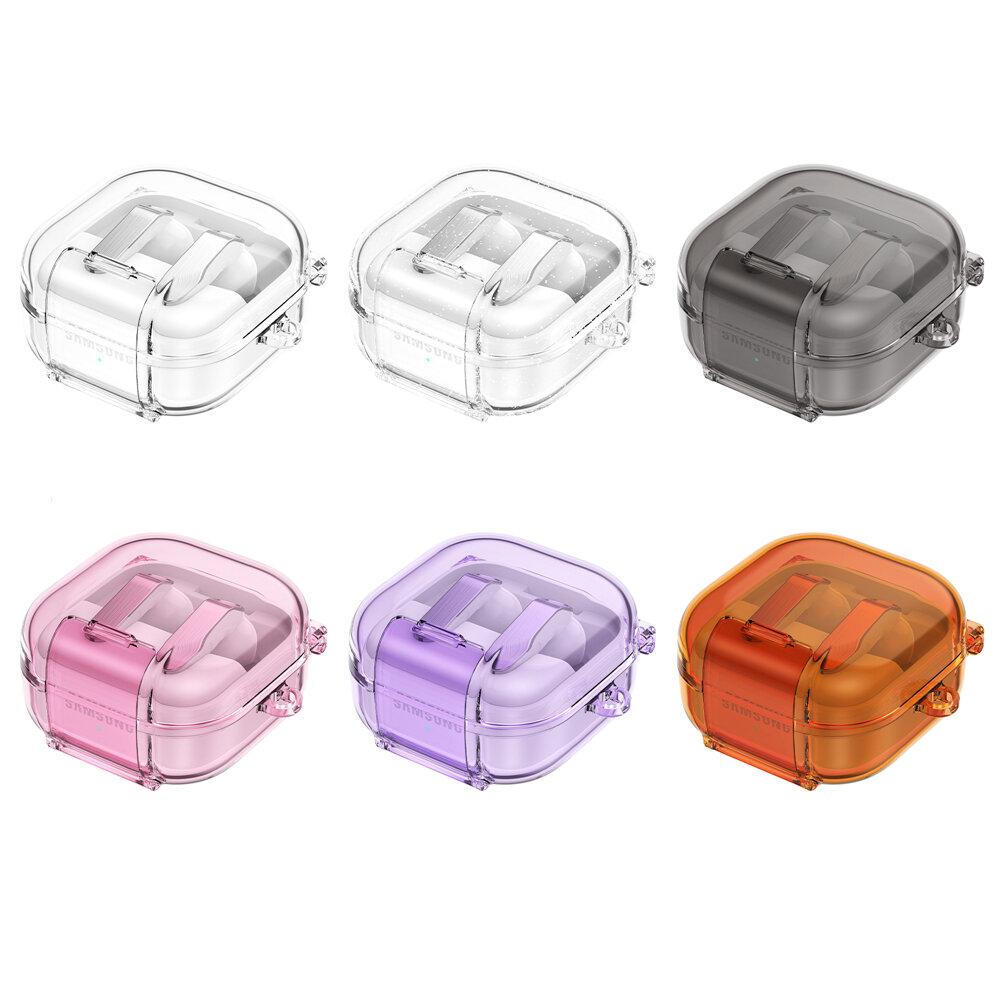 KEYSION HD Transparent Earphone Case for Samsung Galaxy Buds 4 4 Pro Hard PC Shockproof Headphone Cover With Phone Stand Hook