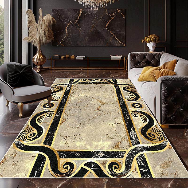 Marbled Luxury Black Gold Carpet Soft Children's Bedroom Living Room Sofa Area Rugs Balcony Dining Room Easy Clean Floor MATS