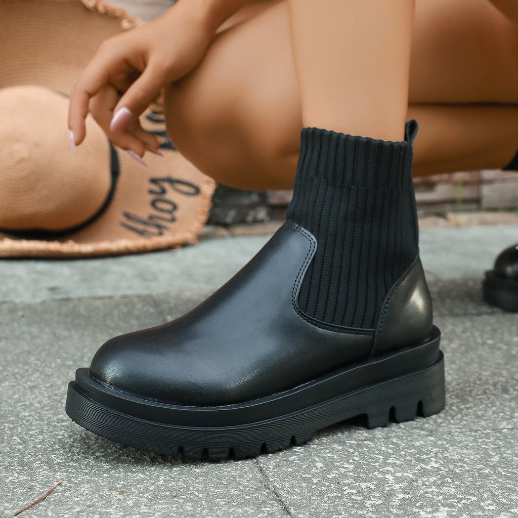 Botas de Moda para Mujer Tejidas Sexy Zapatos de Plataforma Señoras 2025 Exterior Cuero Botines Otoño Invierno Moda Mujer Botas Chelsea Femeninas