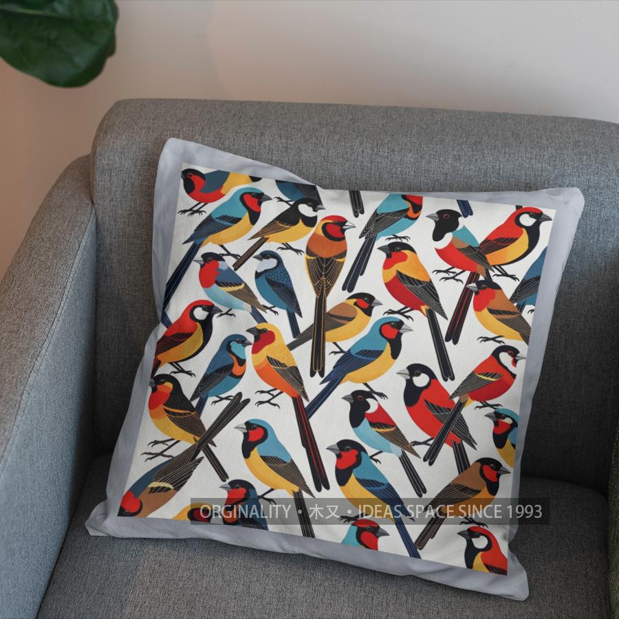 2D Colorful Birds Pattern Decorative Pillow Cover Pattern Cushion Cover Suitable For Sofa Bedroom Car Pillow Cover