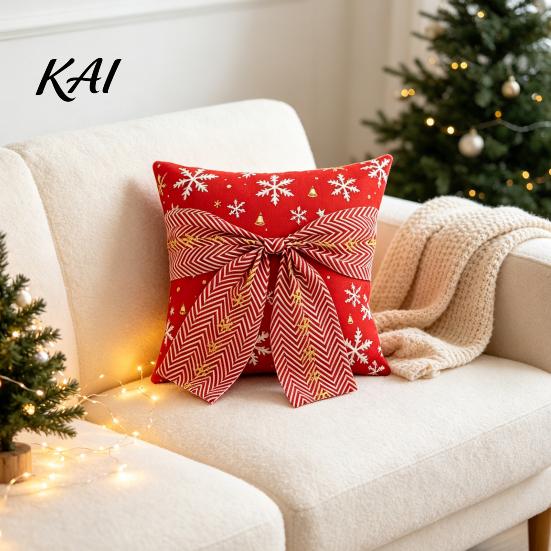 Decorative Cushion Cases for Sofa Christmas Throw Pillow Cover, Holiday Cover with 3D Bow, Covers Seasonal Farmhouse Case Living Room Couch