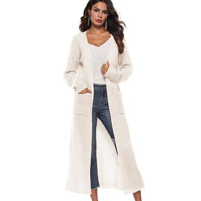Pulovere lungi, solide, tricotat, mâneci lungi, buzunare, cardigan, pulover, cardigan pentru femei
