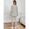 Women V Neck Long Sleeve Thin Casual Two Piece Loungewear Set With Long Pants