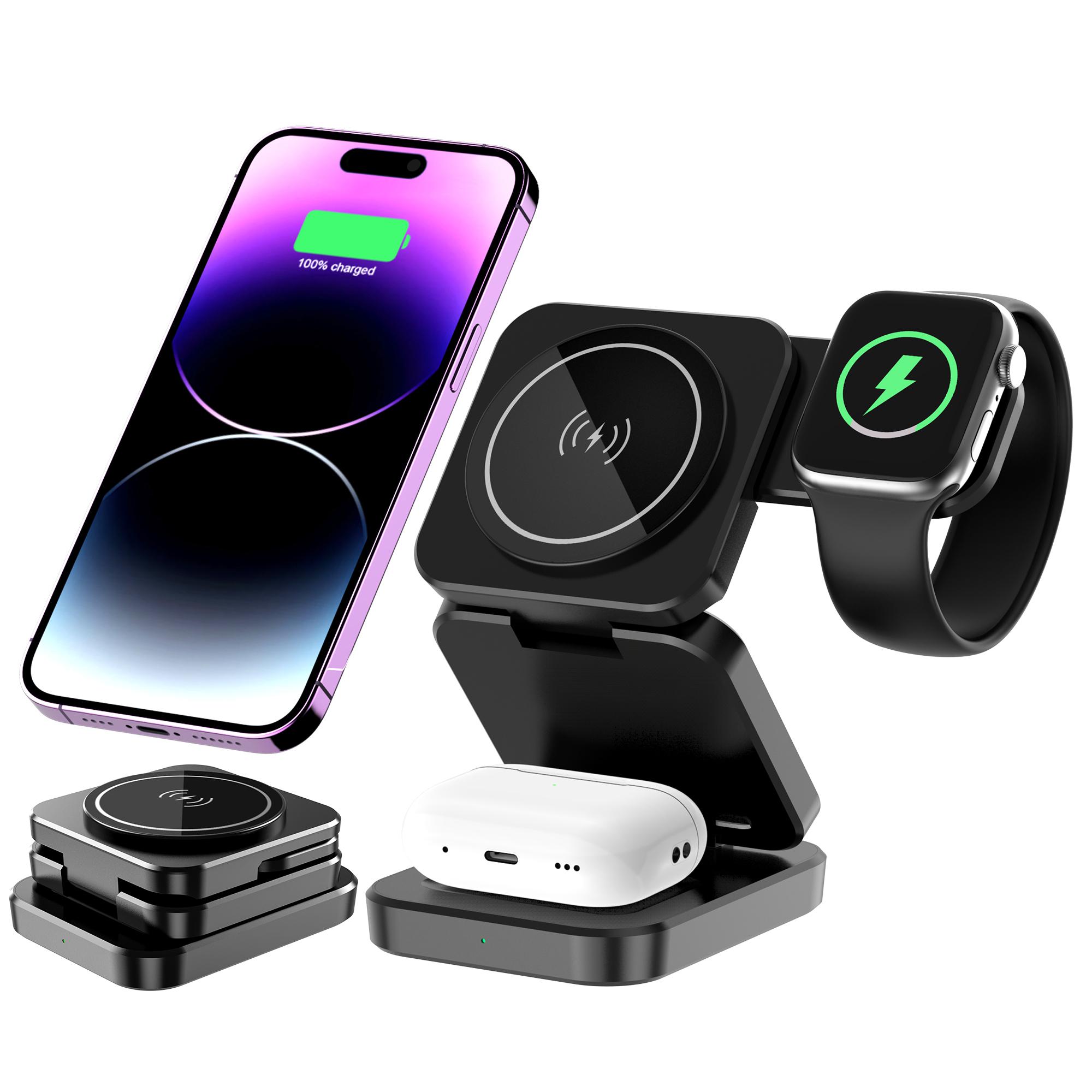 

A390 3-in-1 15W Fast Charging Magnetic Wireless Charger Folding Bracket Compatible with iPhone/Apple Watch/Airpods A