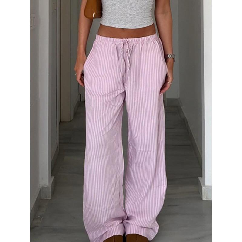 Streetwear Striped Print Loose Trousers Lace-up Joggers Fashion Y2K Baggy Pants Basic Aesthetic 90s Cute Bottoms