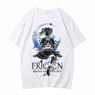 Hochwertiges Baumwoll Frieren Beyond End Anime Bedrucktes T-Shirt Bequem Atmungsaktiv Kurzarm Rundhals