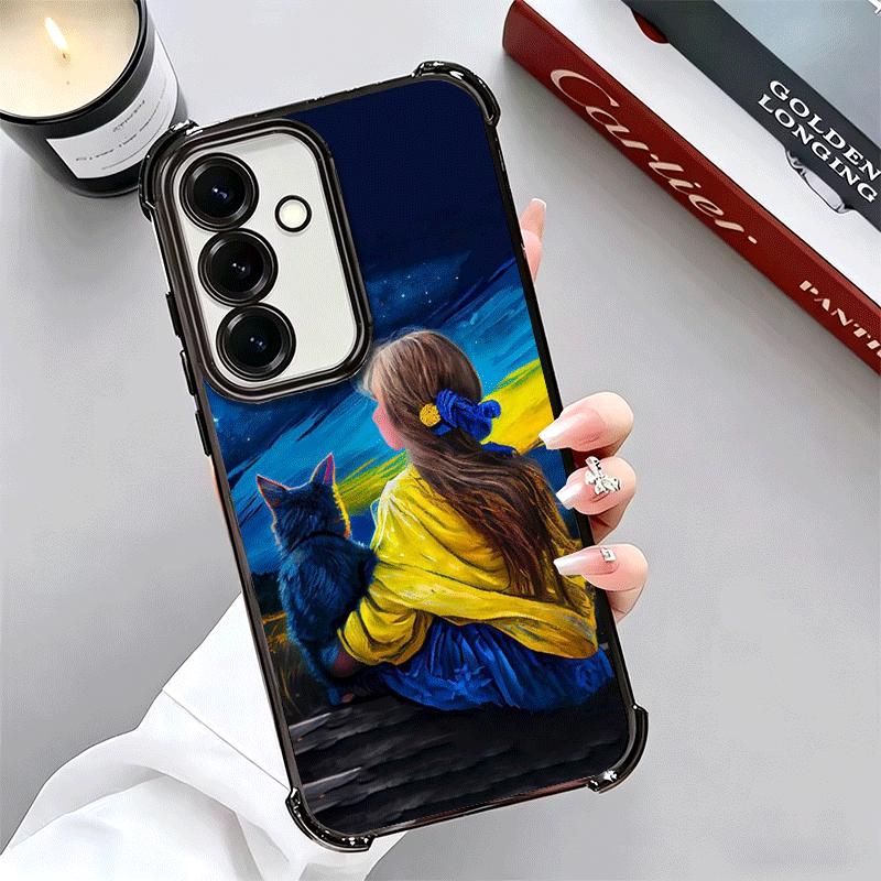 Blue Yellow Ukrainian Girl Plating Phone Case For Samsung A17 A07 A37 A57 A16 A56 A15 A55 A14 A54 A13 A53 A26 A36 A25 A35 A24 A3