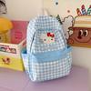 Schoolbag New Cartoon Hello Kitty Backpack Blue and White Checkered Girl Student Burden Reduction Backpack Large Capacity Commuter School Bag