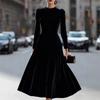 Spring Summer New Women's Elegant Round Neck Long Sleeve Korean Velvet Dress, Leisure Fashion For Women
