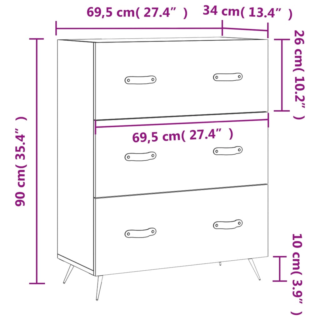 Smoked Oak Chest of Drawers 69.5 x 34 x 90 cm Engineered Wood