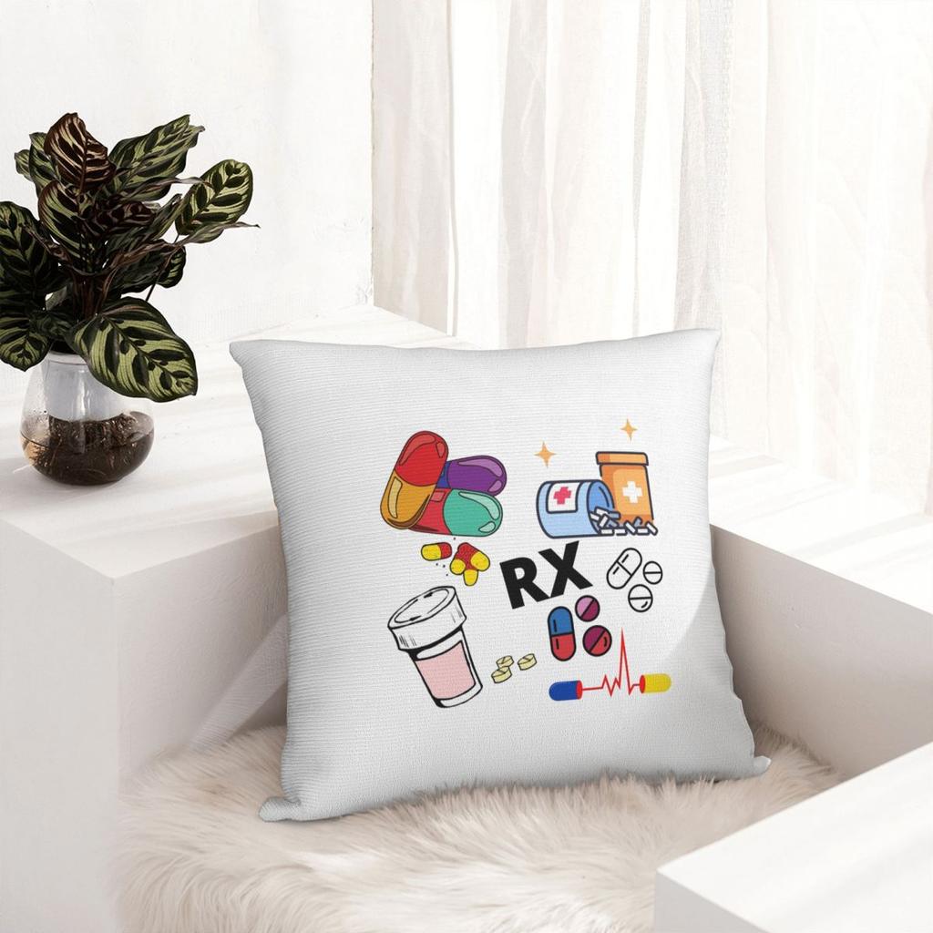 Pharmacy Pattern Pills RX Square Pillowcase Cushion Cover Pillow Case Throw Pillow Cover for Home Bedroom Car