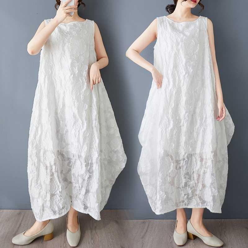 

Loose and Slimming Style Sleeveless Dress for Women one size білий