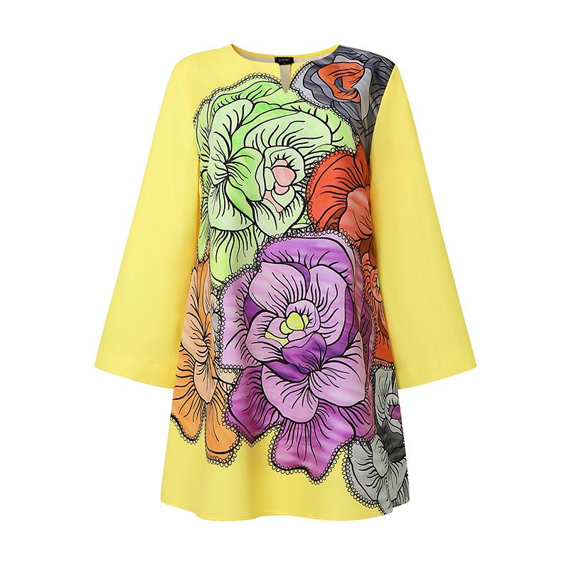 Oversized Two Picecs Women Long Sleeve Print Tunic Tops and Straight Pants Sets