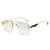 New European and American style frameless sunglasses gradually change color sunglasses metal texture paint sunshade glasses