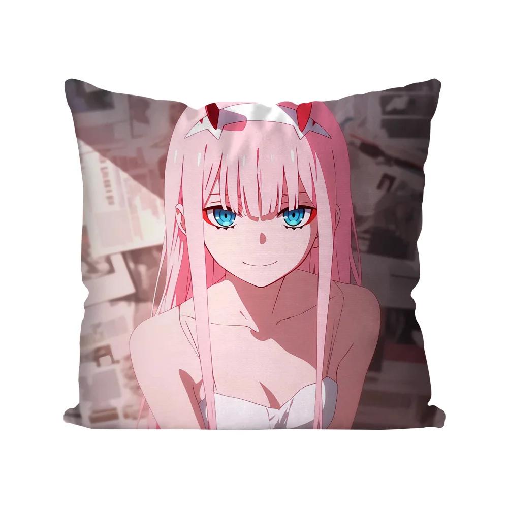 Zero Two Animation DARLING In The FRANXX Kissenbezug Quadratisches Kissen Schlafzimmer Sofa Freizeit Komfort Auto Wohnzimmer Heimdekoration 40X40