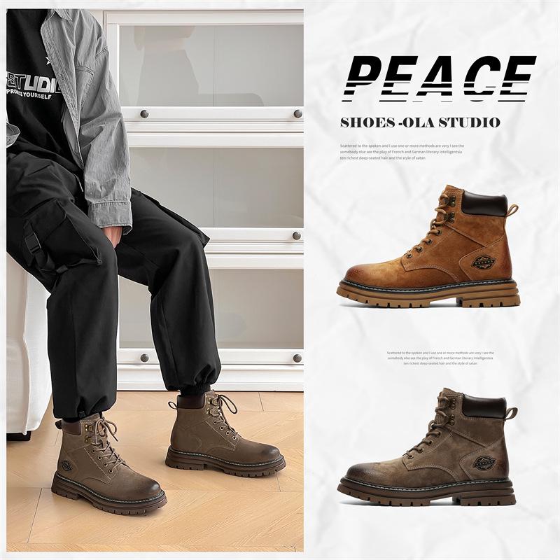 "2024 Autumn Genuine Leather Retro Martin Boots - High Top Casual Work Shoes"