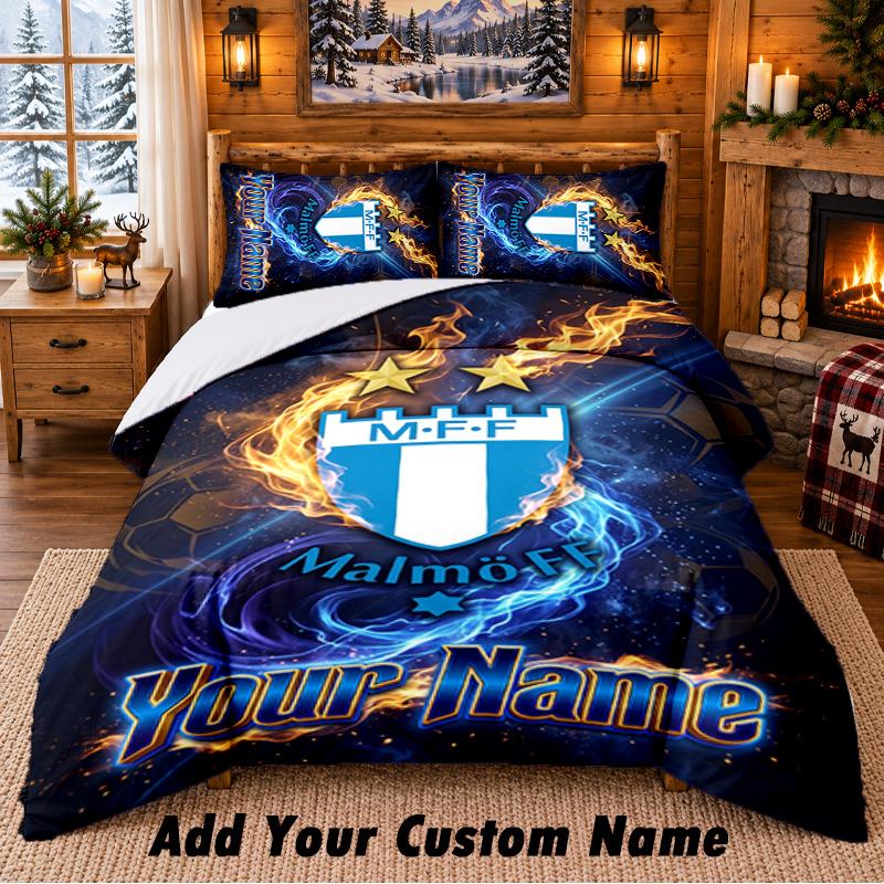 Malmö FF Pattern Bedding 3Pcs Set Custom Name, Bed Sheet And Pillowcases For Home Bedroom