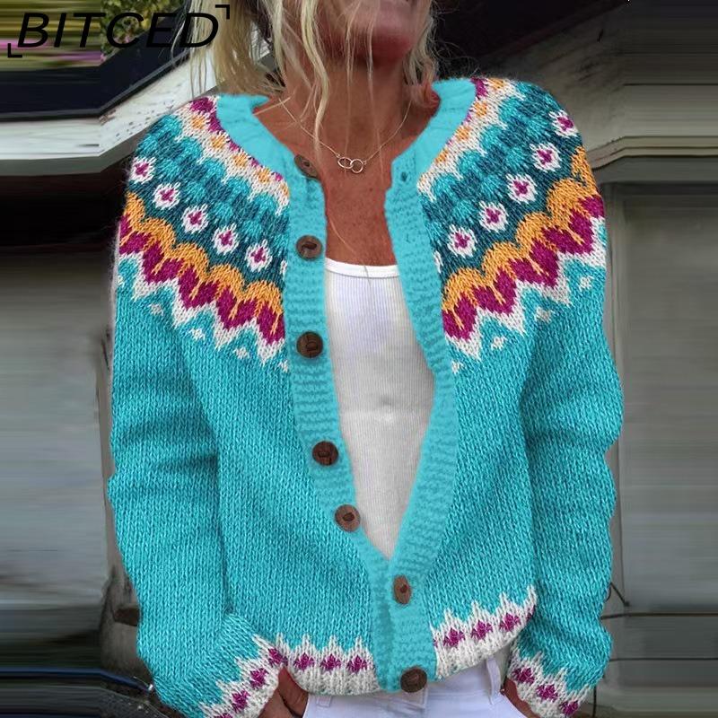 BITCED Women's Cardigan Sweater - Color-Blocked Oversized Knit Top