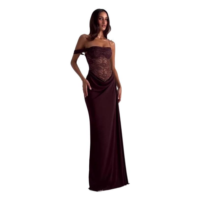 2025 Off-Shoulder Lace Strapless High-Waist Hollow Long Solid Dress