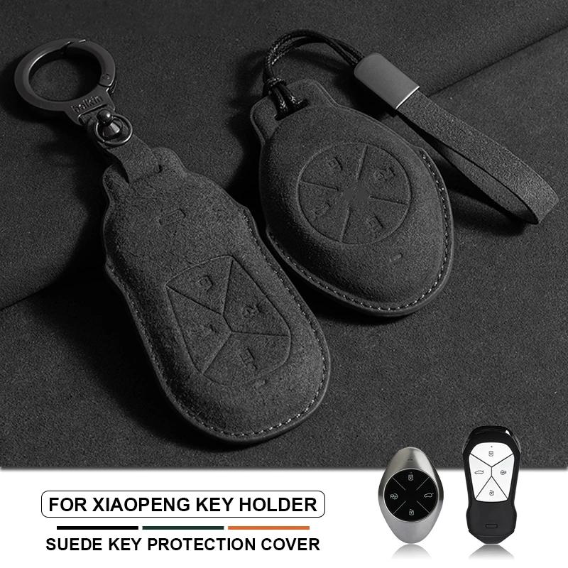 Suede Leather Car Remote Key Case Cover for Xiaopeng Xpeng P7 P7i P5 G3 G3i G9 G6 Car Key Fob Shell Holder Keychain Accessories