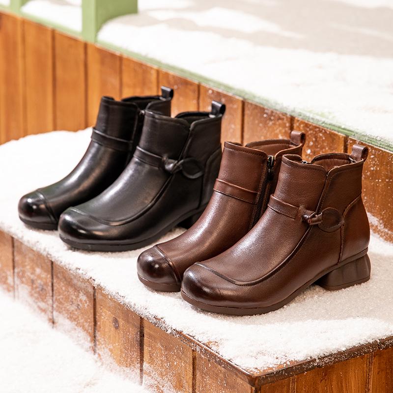 2025 Winter Etnische Geborduurde Handgemaakte Enkellaarzen met Retro Dikke Middelhoge Hak en Zachte Zool in Grote Maten