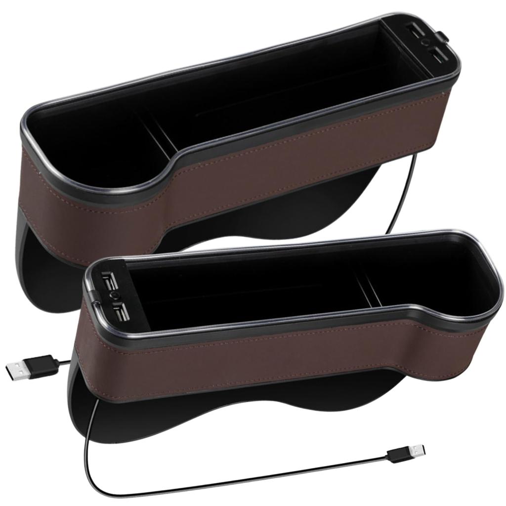 Misora Pockets Car Gap Storage Seat Side Pocket Console Box with USB Light for Driver and Passenger Brown Multi-Function Seats, 2-Piece Set,