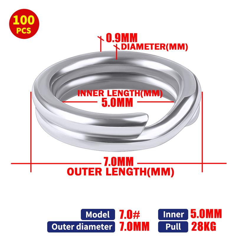100Pcs Fishing Split Rings Stainless Steel 3.5-12Mm High Quality Strengthen Double Circle Round Snap Pesca Accessories
