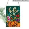 2D Flat Hello Fall Leopard Print Pumpkin Floral Metal Sign - 8.0x12.0inch Aluminum Wall Art, Colorful Autumn Farmhouse Front Porch Decor - Easy