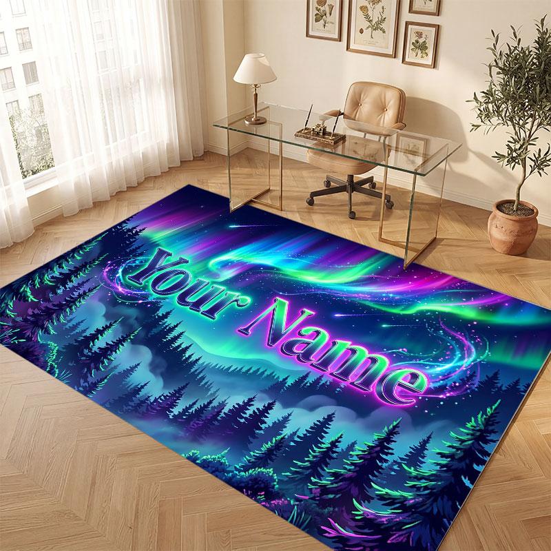 Mushroom Forest Theme Crystal Velvet Floor Rug Personalized Custom Name Text Warm Carpet Home Decoration
