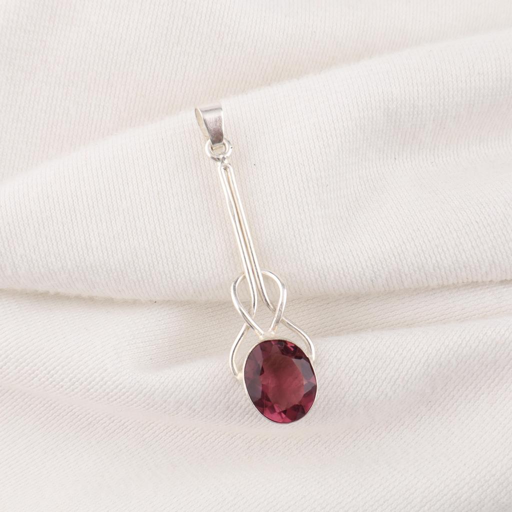 Rhodolit ädelstenssmycken, handgjorda silversmycken, 925 massivt sterlingsilverhänge, vackert silverhänge för bröllopspresent