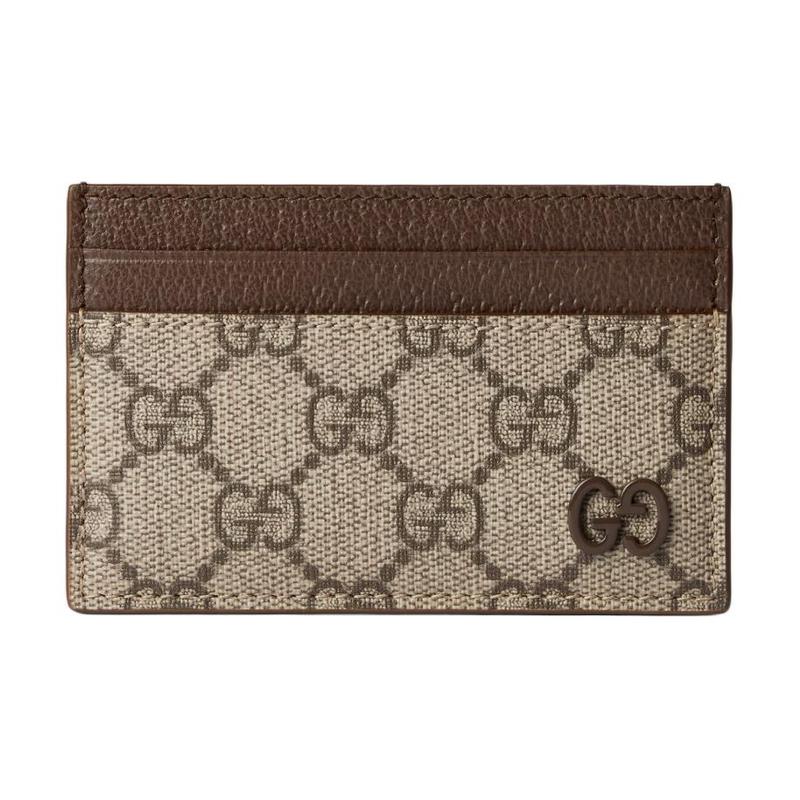 Gucci Ceramic effect finish GG details canvas and leather card holder men's beige and ebony