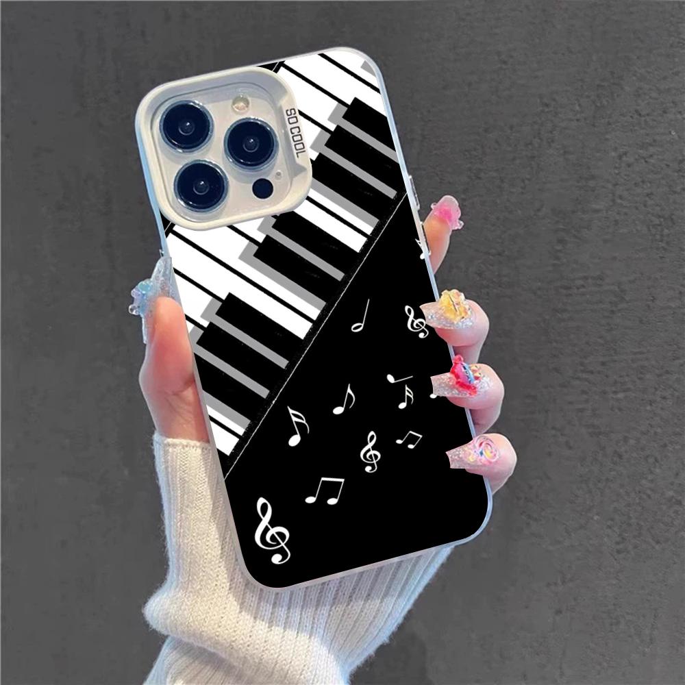 Black White Music Piano Keys Notes Phone Case For IPhone 16 15 14 13 12 11 Pro Max X XR XSMAX 8 7 Plus Matte Shockproof Back