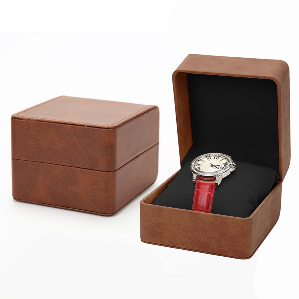 Black Single Watch Gift Box with Pillow PU Leather Wristwatch Display Case Organizer for Men Clamshell PU leather watch case