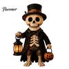 Atmospheric Window Displays Wooden Halloween Figurine with Lantern, Pumpkin Scarecrow Skeleton Mummy Ghost Witch Seasonal Tabletop Accessories Statue,