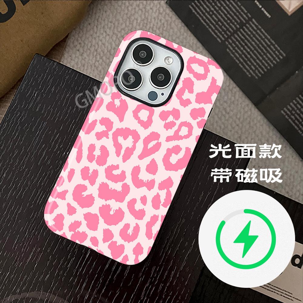 Minimalist style pink leopard print mobile phone case custom Apple 11promax ultra-thin protective case for girls