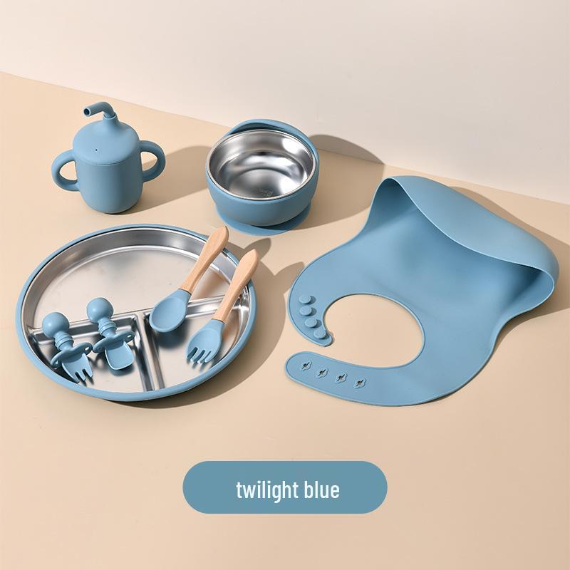 Children's Feeding Tableware Set: Stainless Steel Divided Plate with Food-Grade Silicone Suction Bowl and Spoon