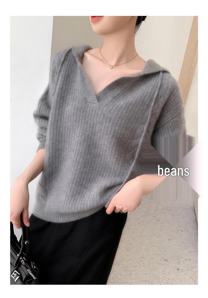 Women's Plus Size Hooded Wool Cable Knit Pullover - Slim Fit Casual Sweater for Autumn/Winter