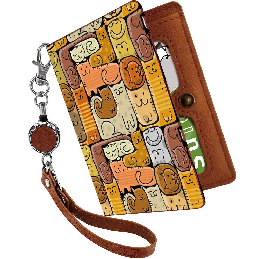 

Pretimo Pass Case with Reel, Cute Cat, Puzzle, Tetris, All-Over Print, Animal Print, Bifold, See-Through, Stylish, Women s, Cat Print, Multicolor
