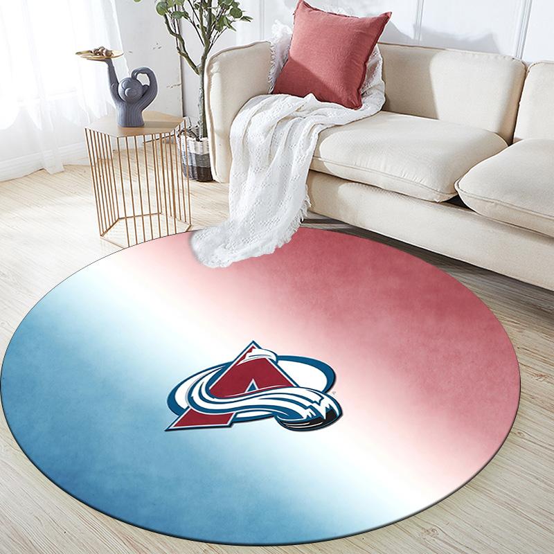 Colorado Avalanche Round Area Rug,Carpet Rug for Living Room Bedroom Sofa Playroom Decor,Non-slip Floor Mat