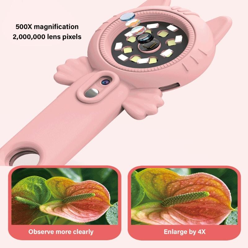 Interactive Children Science Handheld Microscope 500X STEM Learning Tool With LED Light for Classroom Home Exploration