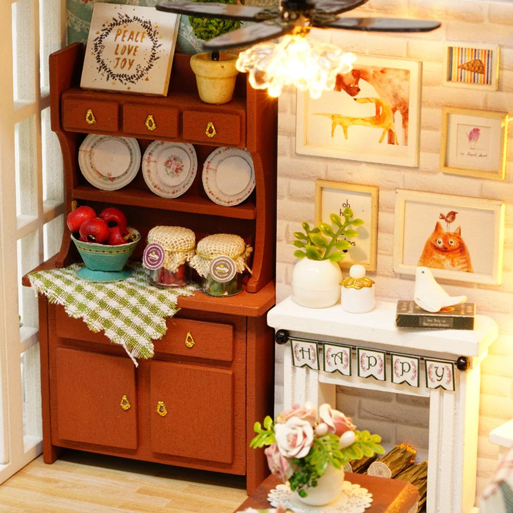 

Сделай сам Миниатюрный Кукольный Домик Набор Реалистичный Мини 3D Деревянный Дом Комната Ручная Работа с Мебелью Светодиодное Освещение День Защиты Детей День Рождения