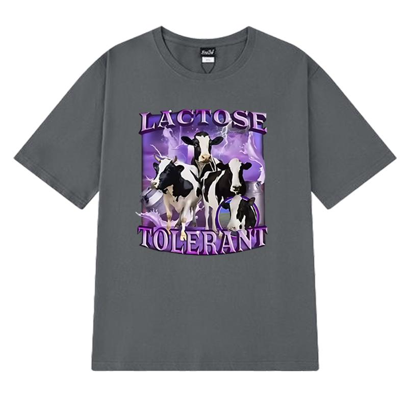 High Quality Lactose Tolerant Funny Meme Graphic Black Short Sleeve T Shirts Unisex Harajuku T-shirt Men Women 100% Cotton Tops