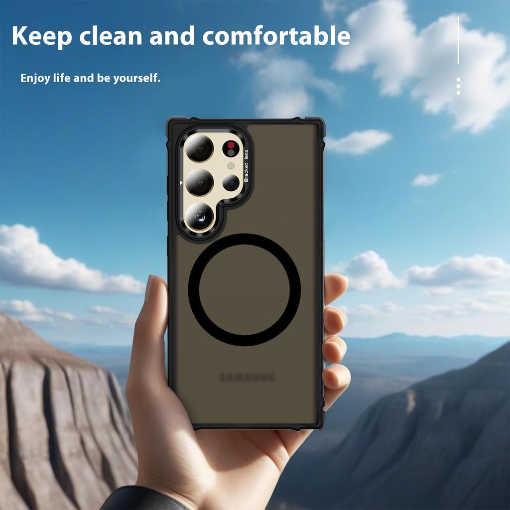 For Samsung Galaxy S24 Ultra Case with Lens Kickstand Matte Back Cover Compatible with MagSafe